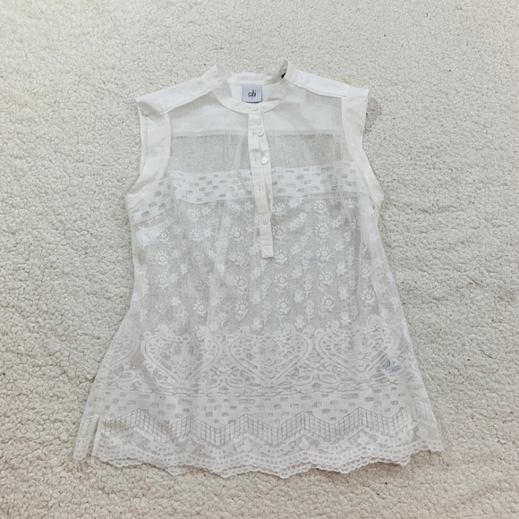 Cabi white sheer prudence blouse spring Easter sm - Picture 2 of 6